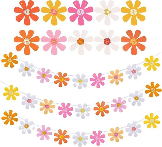 Tre pacchetti di fiori di carta boho bandiera decorazioni per feste - decorazione hippie per feste estive e compleanni di bambine.