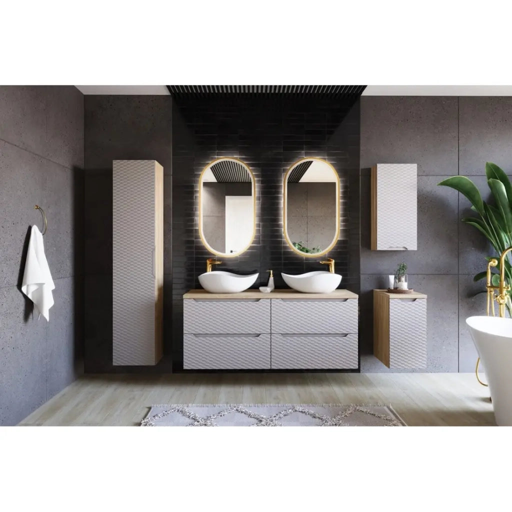 Mobiletto da bagno YOKA – Beige e rovere chiaro – 1 porta