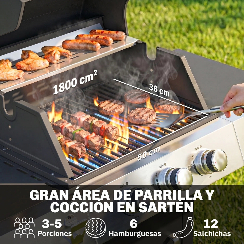 Barbecue a Gas 3 Bruciatori ¨C Xylo ¨C 8,1 kW Termometro Griglie Ripiani Laterali Ante Ruote 109x50x109 cm Nero