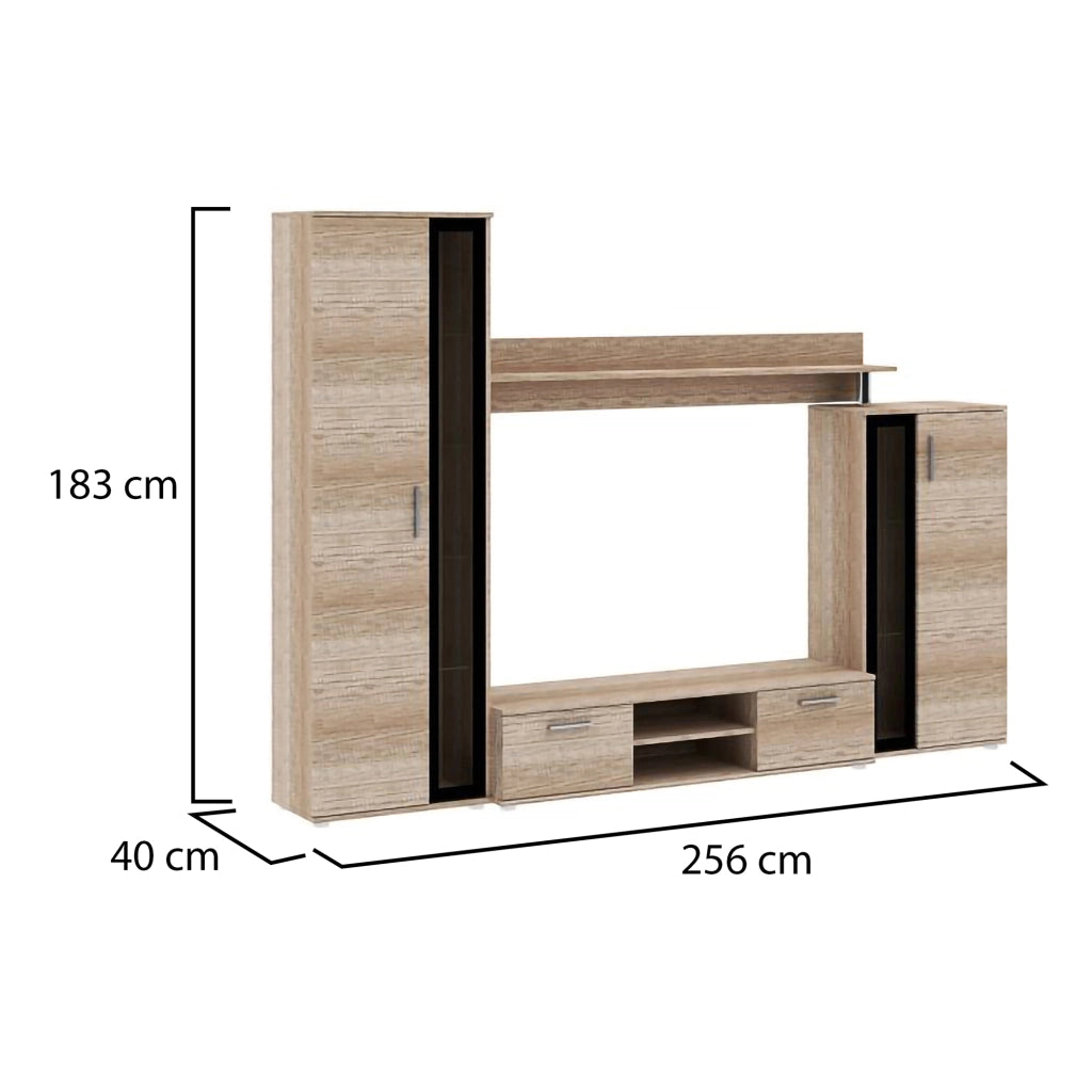 Mobile Soggiorno Linafa, Parete Attrezzata Modulabile, Marrone Rovere
