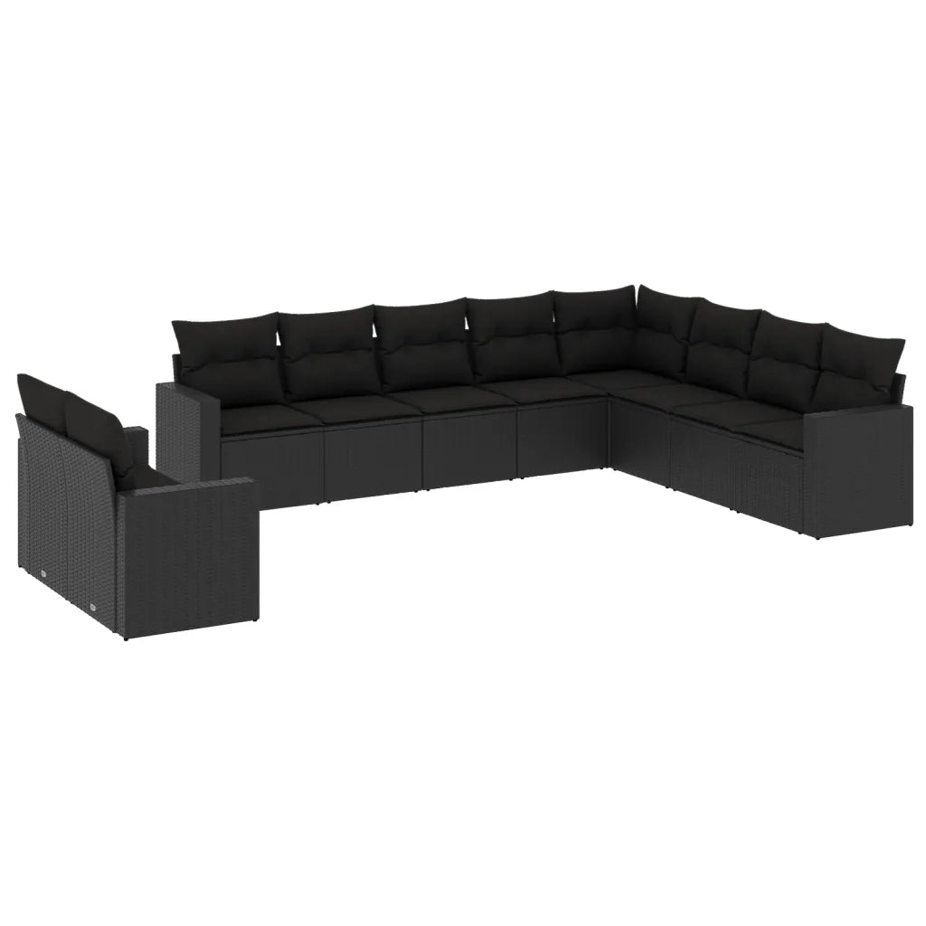 Set Divani da Giardino 10pz con Cuscini in Polyrattan Nero 3219155