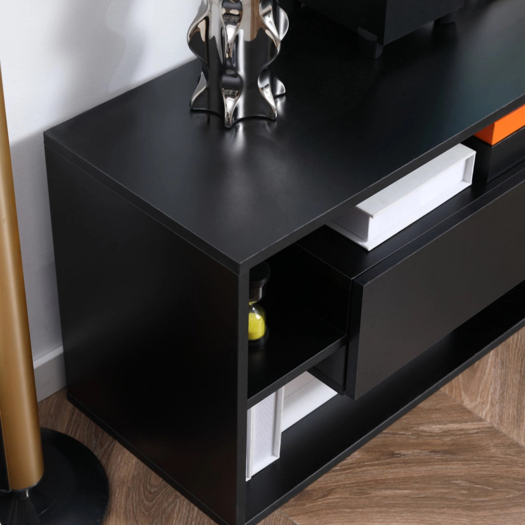 Easycomfort Mobile Porta TV Moderno con 2 Mensole in Legno, Vani Aperti e Armadietti, Nero