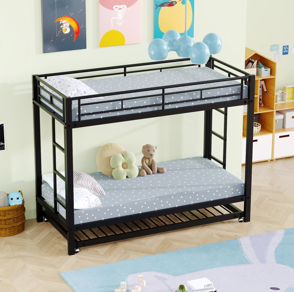 Letto a castello 90x200 cm con letto estraibile; struttura robusta; metallo; nero