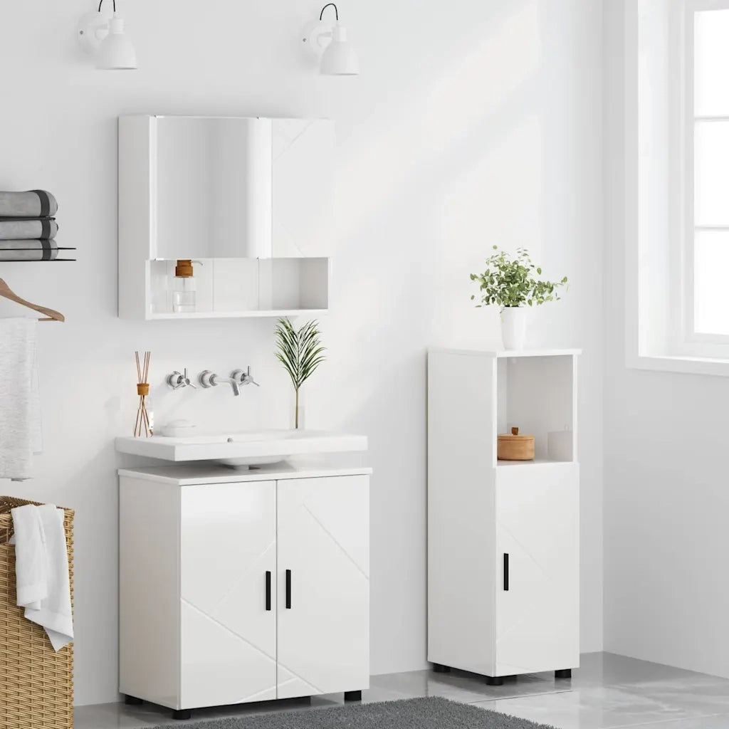 Set di mobili per il bagno con porta 3 pcs Bianco Lucido 3392947
