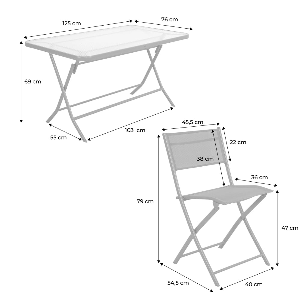 Set tavolo da giardino pieghevole in acciaio con 4 sedie, verde kaki