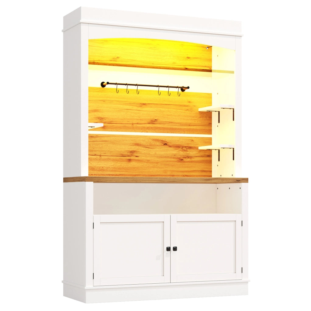 Credenza alta 107x34x184 cm con illuminazione RGB controllabile da app; MDF e metallo; bianco