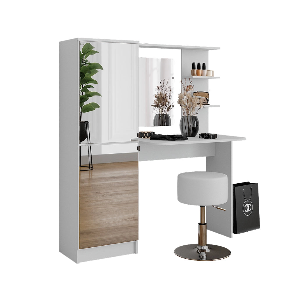 Vicco Tavolo da toeletta Bianco 123 x 141.2 cm con sgabello