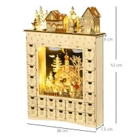 Calendario dell'Avvento da Riempire con 24 Cassetti e Luci a LED, in Legno Naturale 36 x 9 x 52 cm