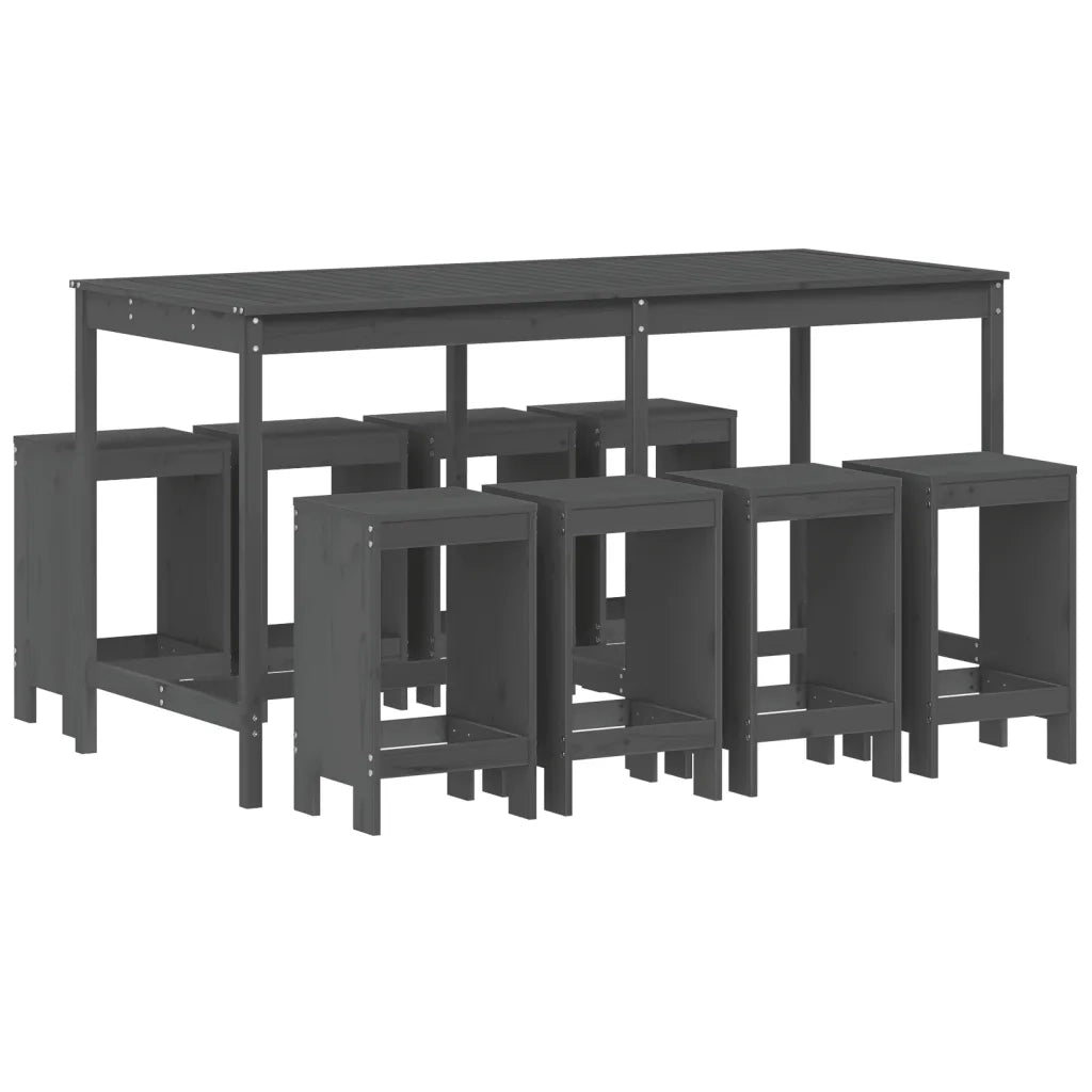 Set Bar da Giardino 9 pz Grigio in Legno Massello di Pinocod mxl 83651