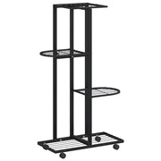 Fioriera | Cassetta per fiori | Vaso a 4 Piani con Ruote 44x23x80 cm Ferro Nero