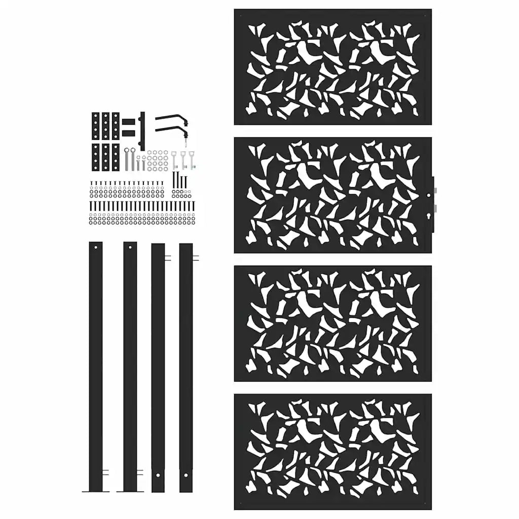 Cancello da giardino nero 100x200 cm in acciaio con design a foglia 4100963