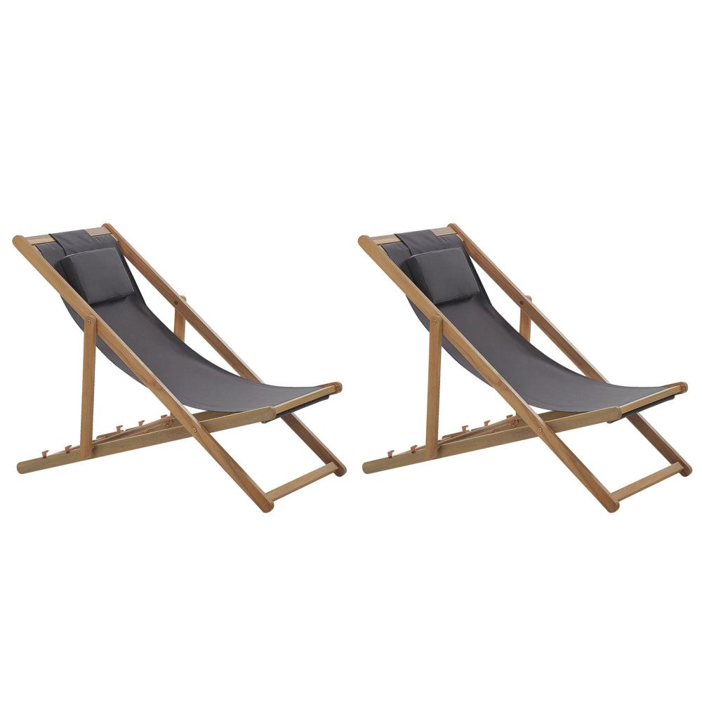 Set di 2 Sedie a Sdraio Giardino in Legno D'acacia Chiaro con 2 Federe in Tessuto sedile reclinabile pieghevole struttura