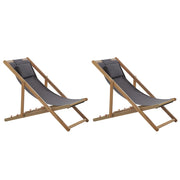 Set di 2 Sedie a Sdraio Giardino in Legno D'acacia Chiaro con 2 Federe in Tessuto sedile reclinabile pieghevole struttura