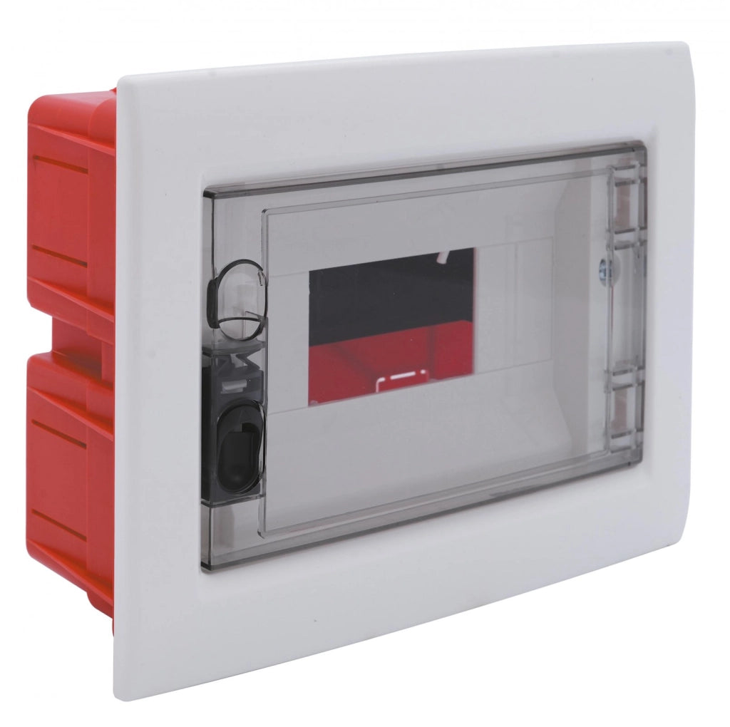 Centralino da incasso 8 moduli con portello fumé e telaio estraibile, bianco, 240x195x80 mm, ideale per installazioni elettriche domestiche e professionali