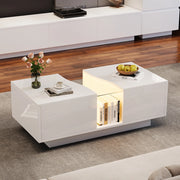 Tavolino da salotto moderno con LED; 2 cassetti; 100 x 50 x 35 cm; bianco lucido in MDF