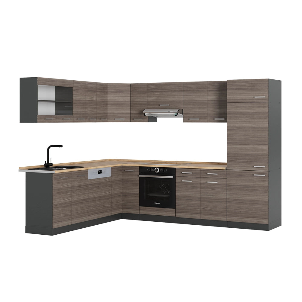 Vicco Cucina angolare completa Grigio nobile/antracite 227 x 287 cm senza piano di lavoro