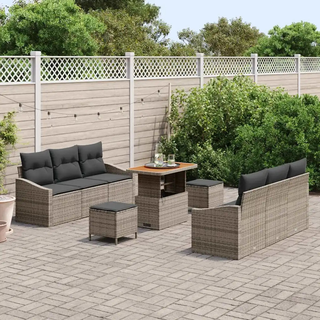 Set Divano da Giardino con cuscino 9 pcs Grigio polyrattan 3362613