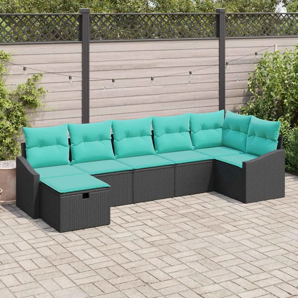 Set di divani con cuscino con archiviazione Nero polyrattan