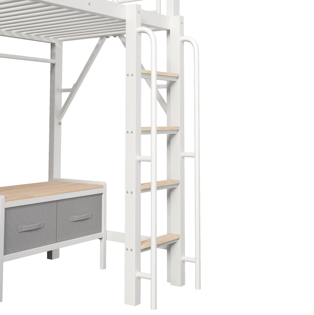 Letto a soppalco bianco 90 x 200 cm con scrivania, LED e USB