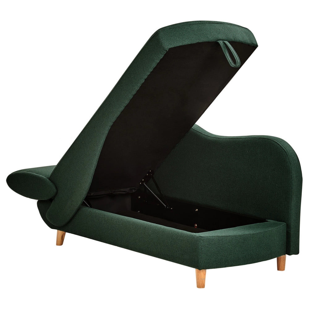 Chaise longue a sinistra in tessuto verde con contenitore per il soggiorno moderno