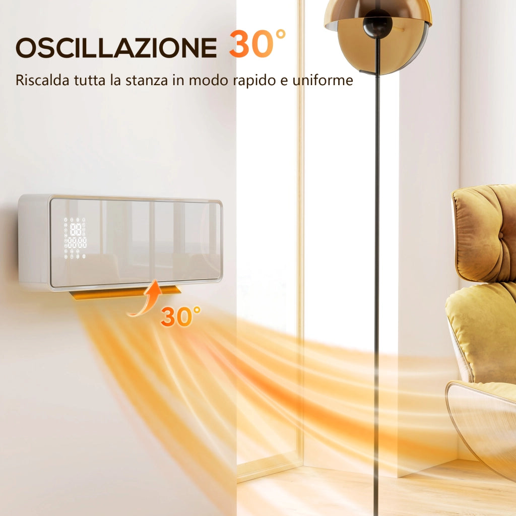 Stufa Ceramica 2000W a Parete con 3 Modalità Timer Telecomando e Blocco Bambini Bianco