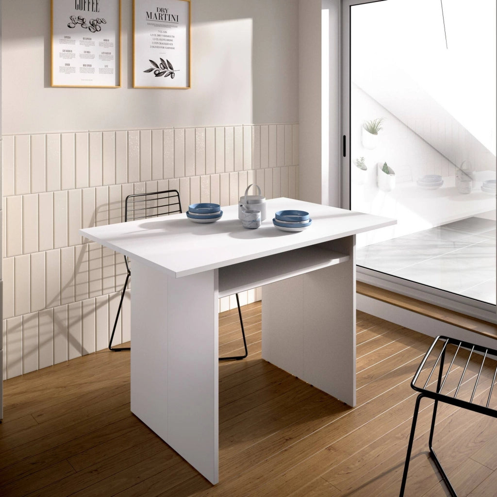 Tavolo allungabile Adella, Consolle estensibile ausiliare multiposizione,Tavolo da pranzo pieghevole con piano abbattibile, 110x33/66h75 cm, Bianco