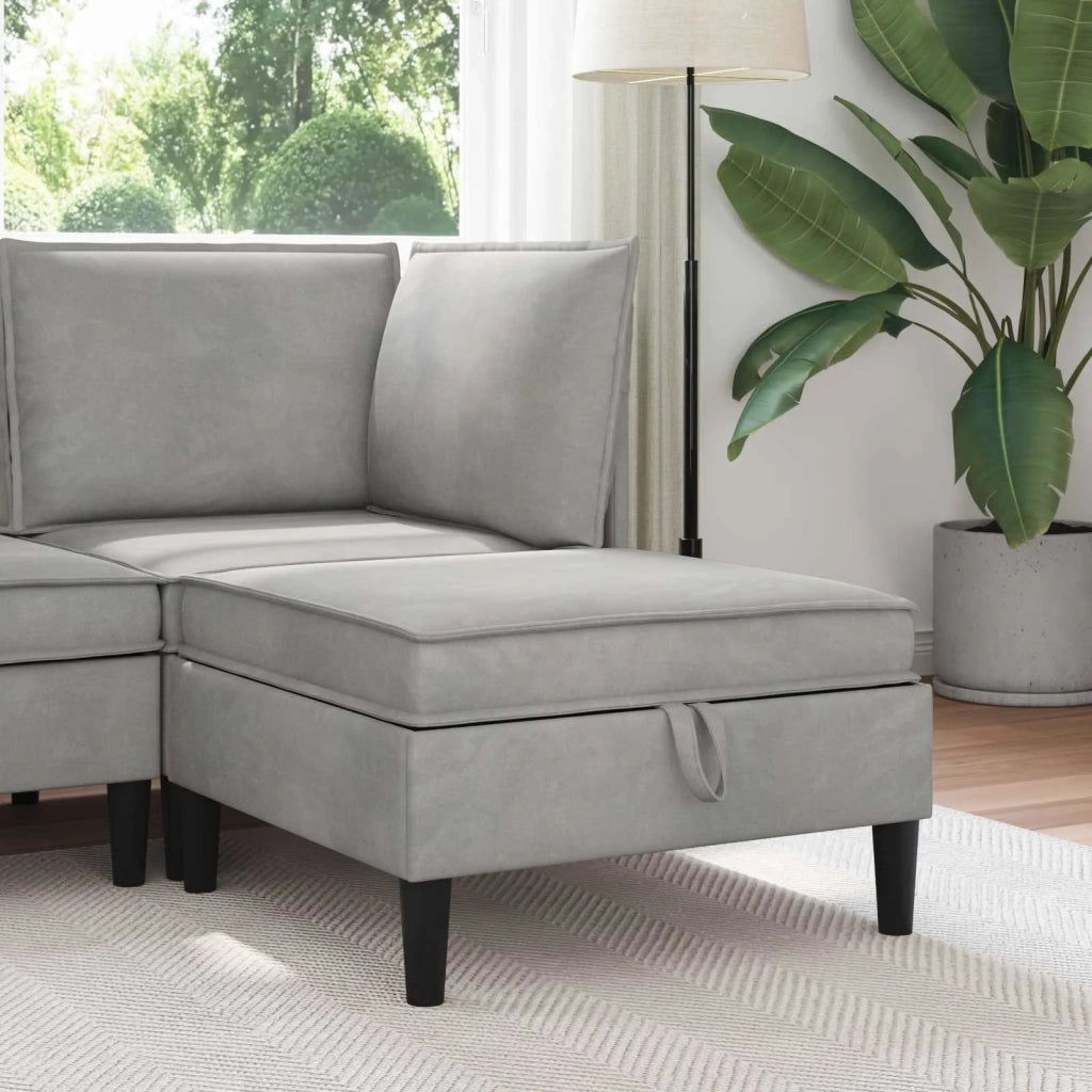 Pouf con Storage Grigio Chiaro Velluto