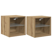 Set di 2 mobili porta TV a parete con luci a LED design contemporaneo 30 x 28,5 x 30 cm finitura in rovere ingegnerizzato realizzati artigianalmente 02_0051175