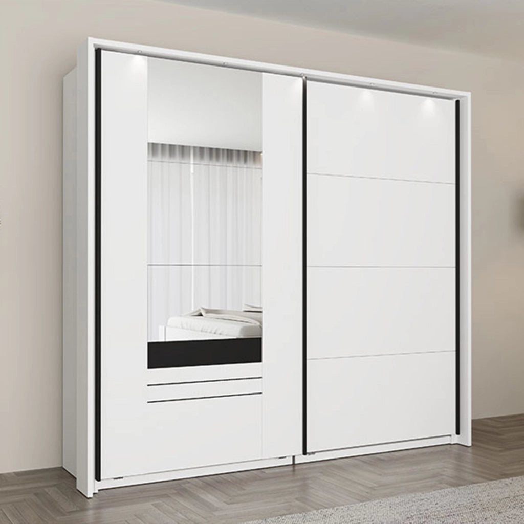 Armadio Camera da Letto Lalibe, Guardaroba 2 Ante 2 Ripiani, 220x205h cm Bianco Opaco