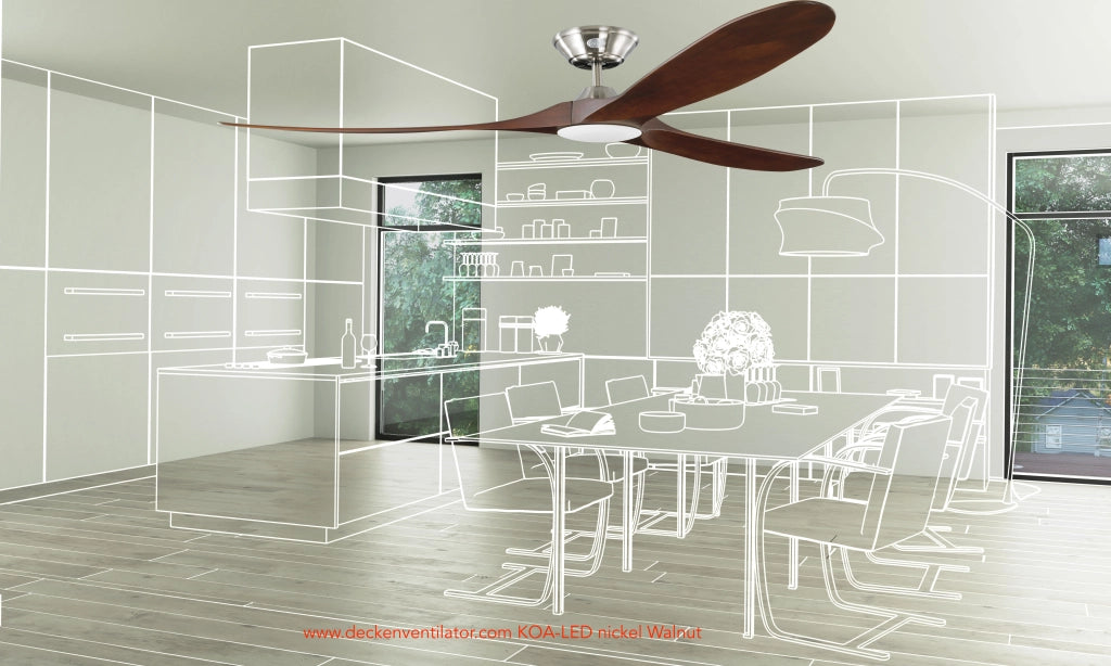 Ventilatore da soffitto a risparmio energetico KOA con LED nero matte 152 cm con pale di legno naturale
