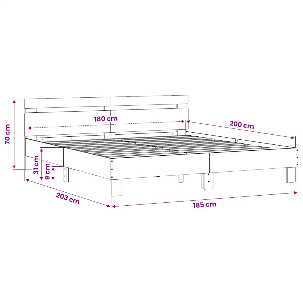 Letto matrimoniale | Letto per adulti | Giroletto con Testiera Nero 180x200 cm in Legno Multistrato