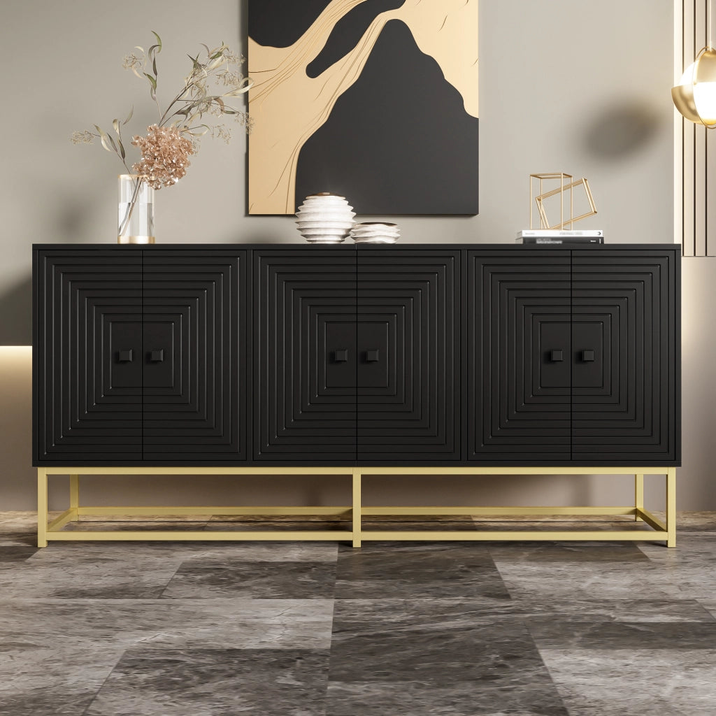 Credenza con 3 Ante Doppie; Frontali a Rilievo; Finitura Opaca; Ampio Contenimento; 160??38??75;5 cm; Truciolare; Nero