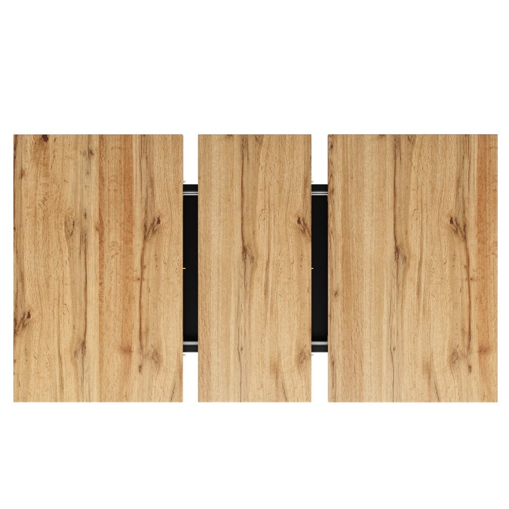 Tavolo da pranzo allungabile per 6-8 persone con piano estensibile in MDF e metallo nero e naturale 118 × 70 × 75 cm