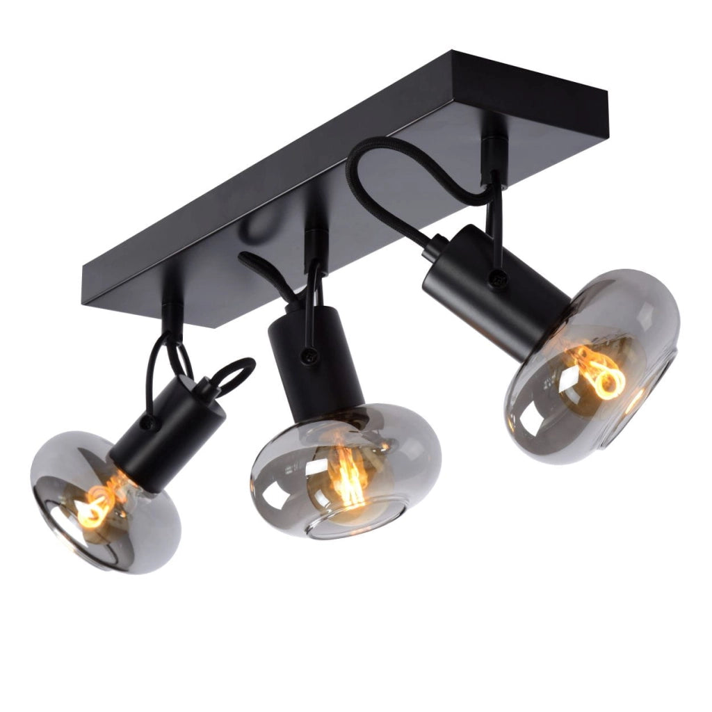 Plafoniera Lucide Madee 3 Luci E14 25W Fumé Nera Vetro