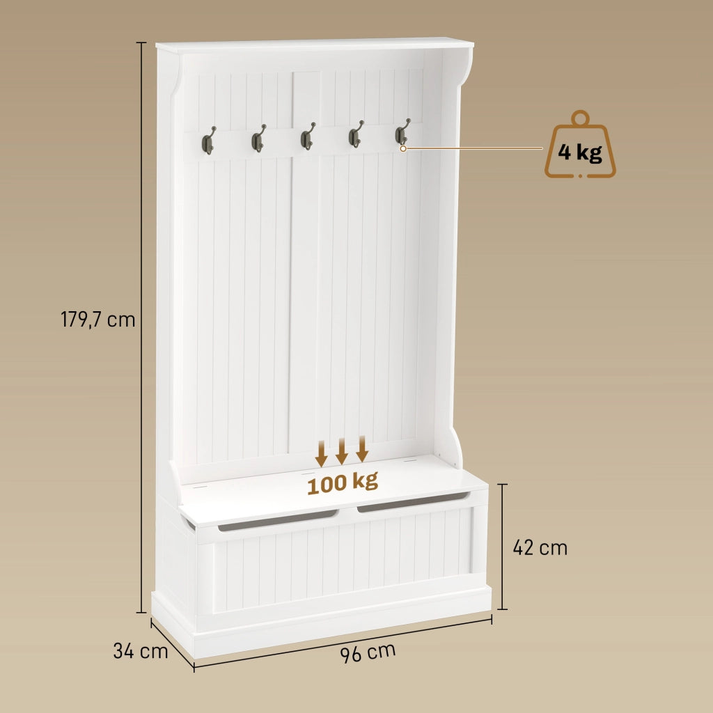 Appendiabiti con Banco e Ripiani ¨C Zephmum ¨C Marfil 96x34x180 cm