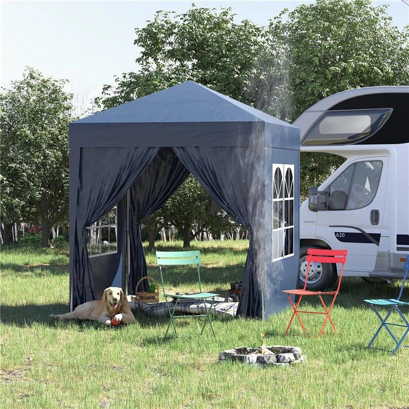 GAZEBO PIEGHEVOLE POP UP 2X2 M CON 4 PARETI RIMOVIBILI IN POLIESTERE E ACCIAIO, BLU