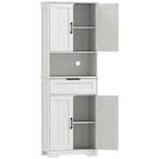 Credenza Cucina con 2 Armadietti e Cassetto, Piano Centrale Aperto e Ripiani Regolabili, Bianco