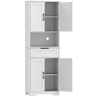Credenza Cucina con 2 Armadietti e Cassetto, Piano Centrale Aperto e Ripiani Regolabili, Bianco
