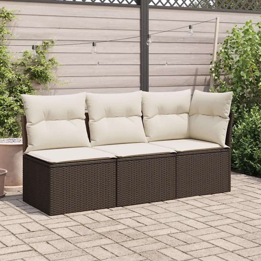 Divano Angolare da Giardino con Cuscini in Polyrattan Marrone 366216