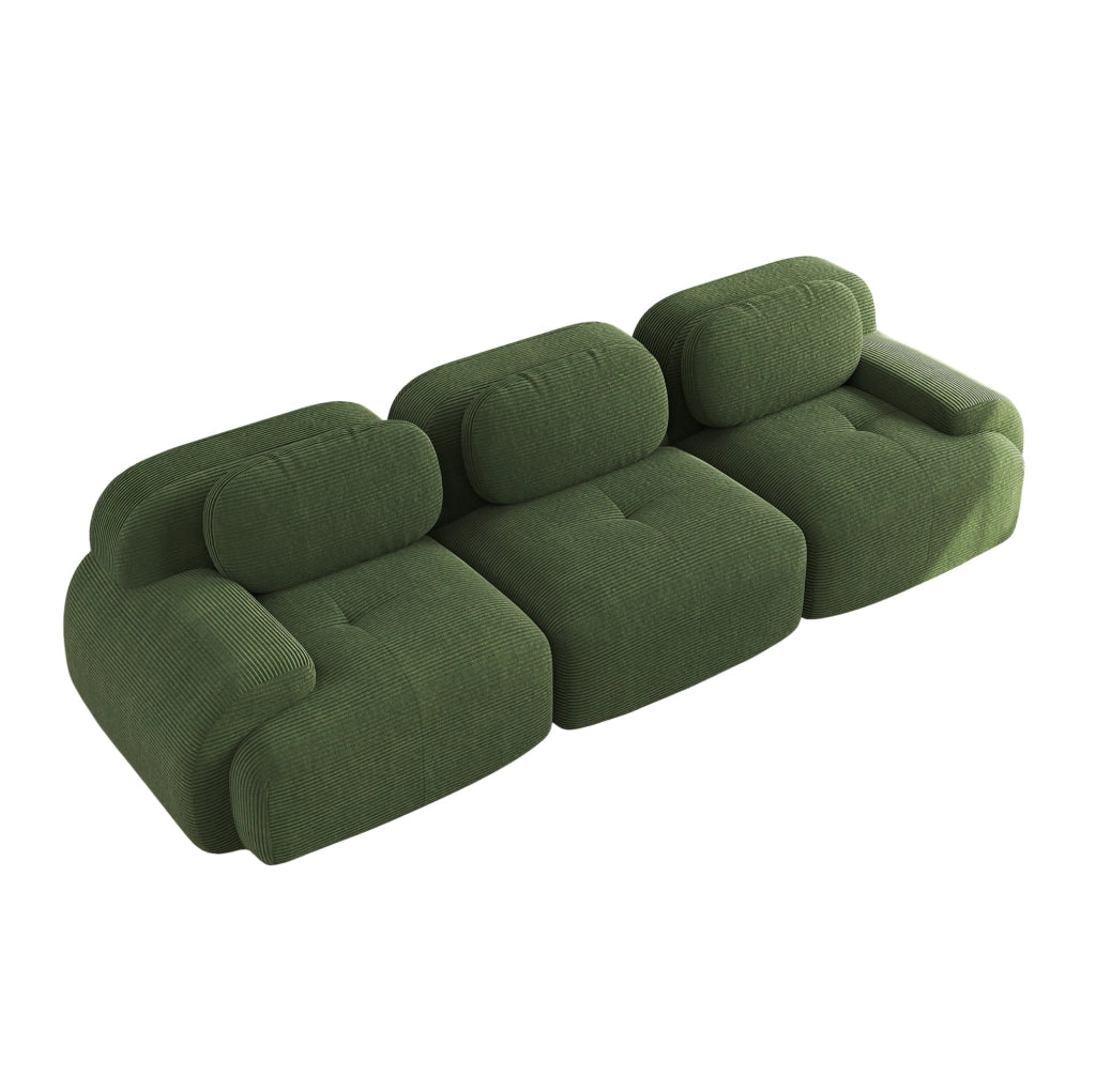 Divano angolare modulare in velluto a coste; 298x103x70 cm; verde