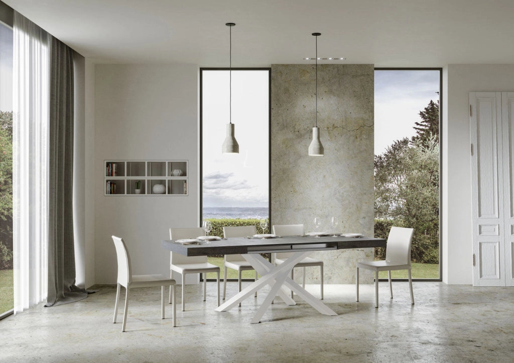Tavolo Allungabile 120-224x90x77 cm Volantis Cemento Telaio Bianco