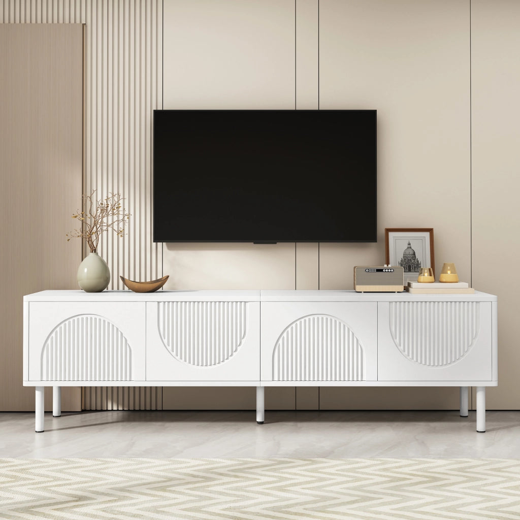 Mobile porta tv 180 cm bianco opaco con 4 scomparti e passacavi integrato