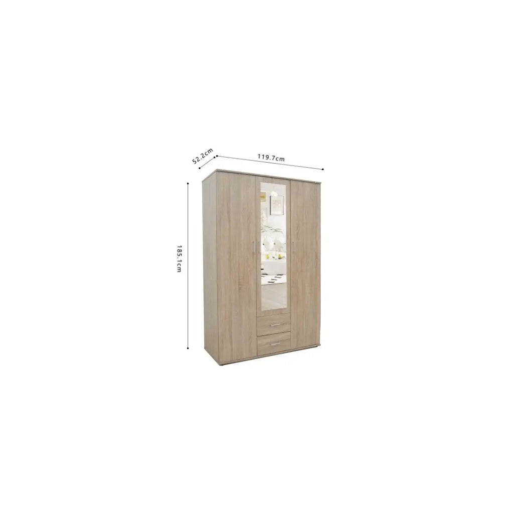 Armadio TOM 3 ante – Quercia Sonoma – Con specchio – L120 x H185 cm