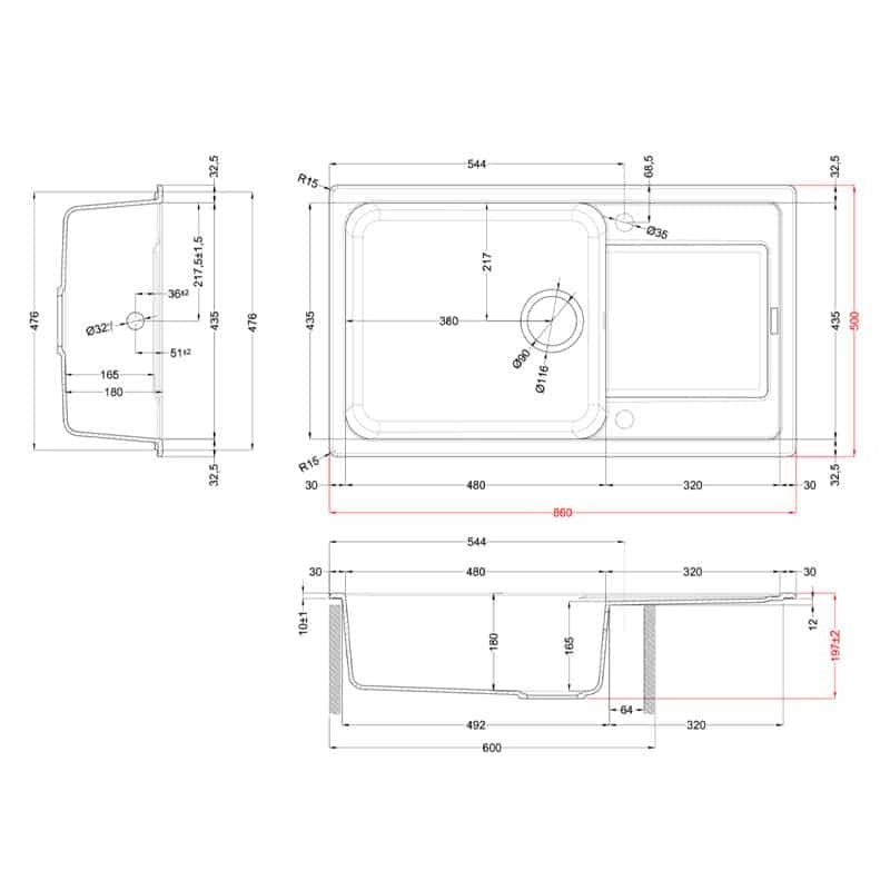 Lavello Elleci Incasso 1 vasca 86x50 Life 410 Granitek Antracite LG241059