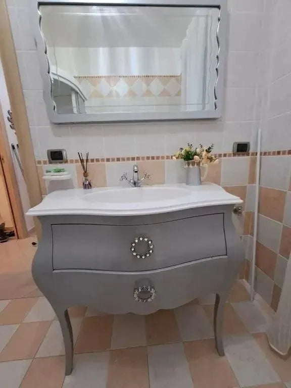 Mobile bagno bombato 2 cassetti grezzo  l.108 p.55 h.82 (3024) - Mobili 2G