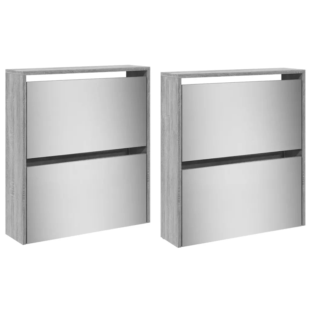 Scarpiera con Specchio a 4 Livelli Grigio Sonoma 63x17x134 cm