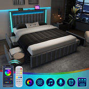 Letto singolo con LED e cassetti - Xylo - 140x200 cm - Grigio