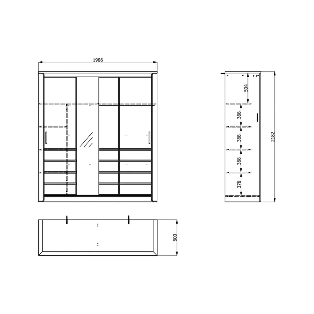 Armadio Camera da Letto Lunenb, Guardaroba 2 Ante 5 Ripiani, 199x217h cm Bianco Opaco