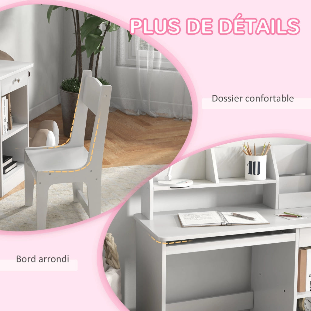Scrivania per bambini con sedia ergonomica ¨C zephmum ¨C bianco 90x45x90 cm