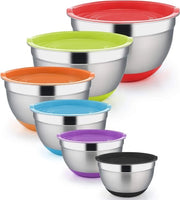 Set di 6 contenitori in acciaio inossidabile con coperchi ermetici e fondi in silicone, stivellabili e multifunzionali, resistente al lavastoviglie, 1 L / 1,5 L / 2,5 L / 3 L / 4 L / 5 L.